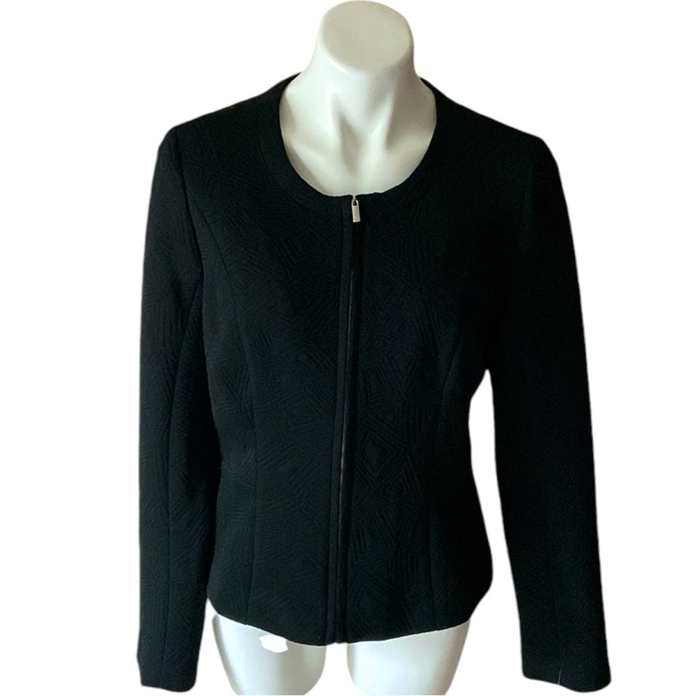 Roz & Ali Black Geometric Pattern Black Jacket Size Medium
